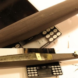 Mengsel van zwarte acrylverf en microbaloon als plamuur
