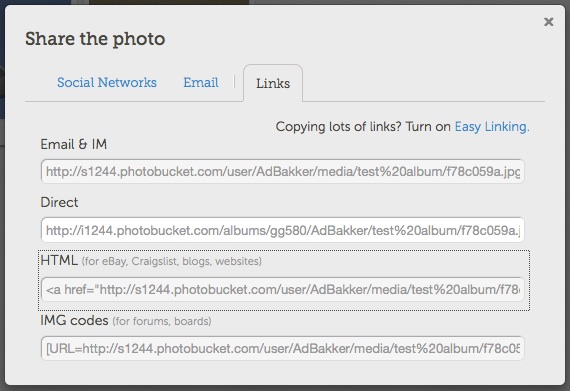 Photobucket share popup